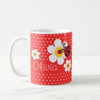 Taza De Café Nombre de los chicas blancos amarillos de ladybird