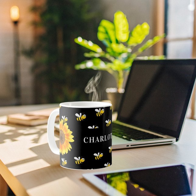 Taza De Café Nombre de los girasoles amarillos de la abeja negr (Subido por el creador)