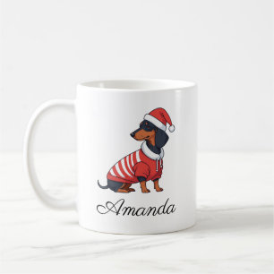 Taza De Café Nombre de los Navidades de Dachshund de Cute Negro