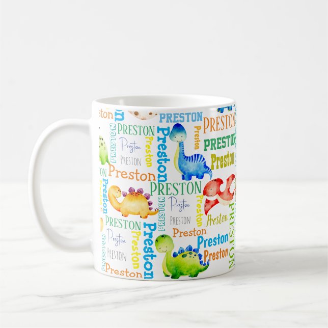Taza De Café Nombre de los niños con dinosaurios (Izquierda)