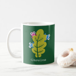 Taza De Café Nombre de los niños pequeños kawaii de hoja verde