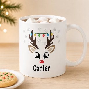 Taza De Café Nombre de Luces de Navidad del Niño Reno Adorable