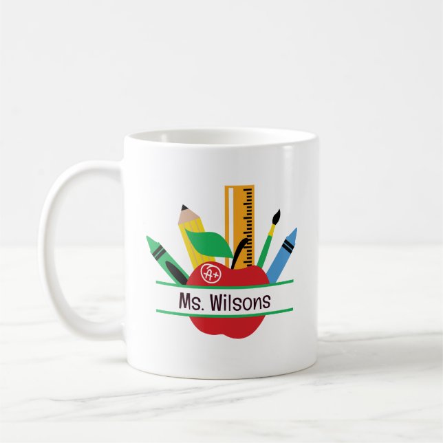 Taza De Café Nombre de maestro personalizado Apple Classroom (Izquierda)