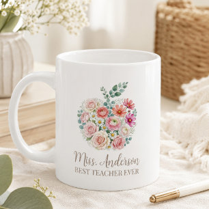 Taza De Café Nombre de maestro personalizado Floral Apple