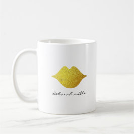 Taza De Café nombre de manuscrito con labios de oro