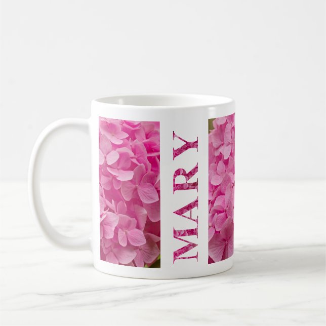 Taza De Café Nombre de "Mary", letra floral rosa suave de Hydra (Izquierda)