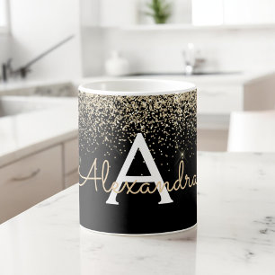 Taza De Café Nombre de monograma con destellos de brillo dorado