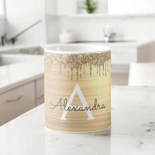 Taza De Café Nombre de monograma de metal cepillado con purpuri