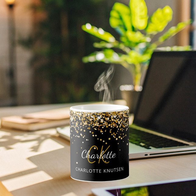 Taza De Café Nombre de monograma de oro negro (Subido por el creador)