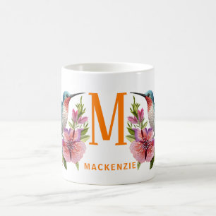 Taza De Café Nombre de monograma del colibrí bordado personaliz