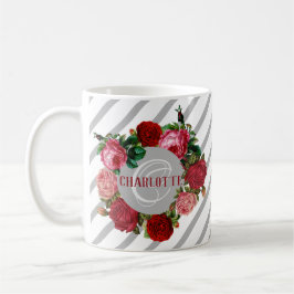 Taza De Café Nombre de monograma del patrón floral personalizad