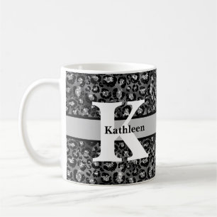 Taza De Café Nombre de monograma estampado en leopardo negro gr