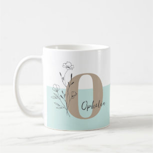Taza De Café Nombre de monograma floral negrita Verde azulada