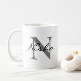 Taza De Café Nombre de monograma gris negro