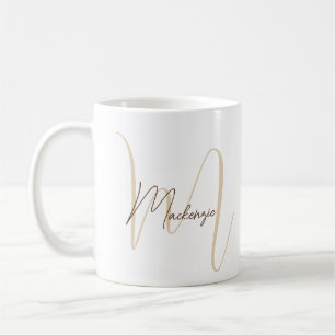 Taza De Café Nombre de monograma Guión inicial Simple Moderno