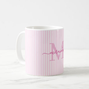 Taza De Café Nombre de Monograma Moderno con Franja Rosa