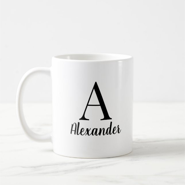 Taza De Café Nombre de monograma negro moderno personalizado (Izquierda)