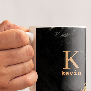 Taza De Café Nombre de monograma negro oro elegante