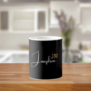 Taza De Café Nombre de monograma negro oro moderno