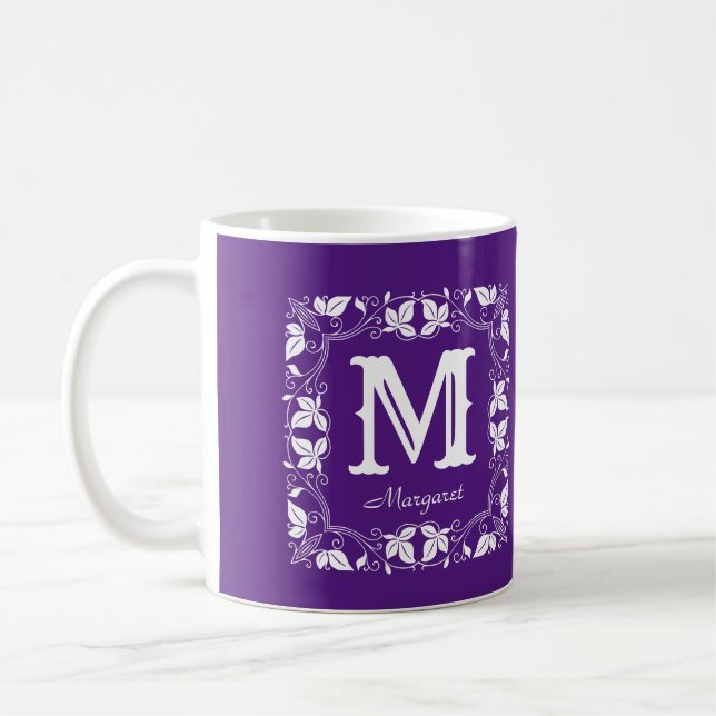 Taza De Café Nombre de monograma personalizado clásico de flora (Izquierda)