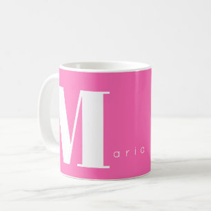 Taza De Café Nombre de monograma rosa caliente tipografía de pe