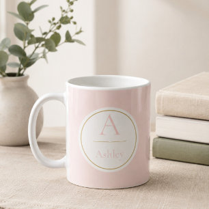 Taza De Café Nombre de monograma rosa personalizado Elegante