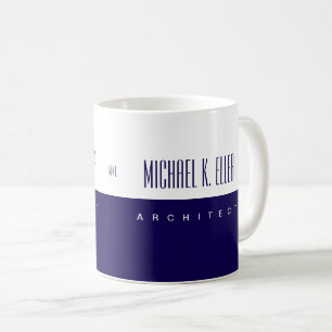 Taza De Café Nombre de monograma y empleo azul moderno