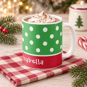 Taza De Café Nombre de Navidad con lunares verdes festivos