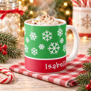 Taza De Café Nombre de Navidad de Copo de Nieve Verde Festivo