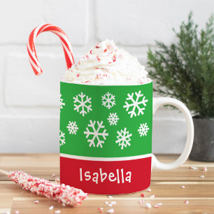 Taza De Café Nombre de Navidad de Copo de Nieve Verde Festivo