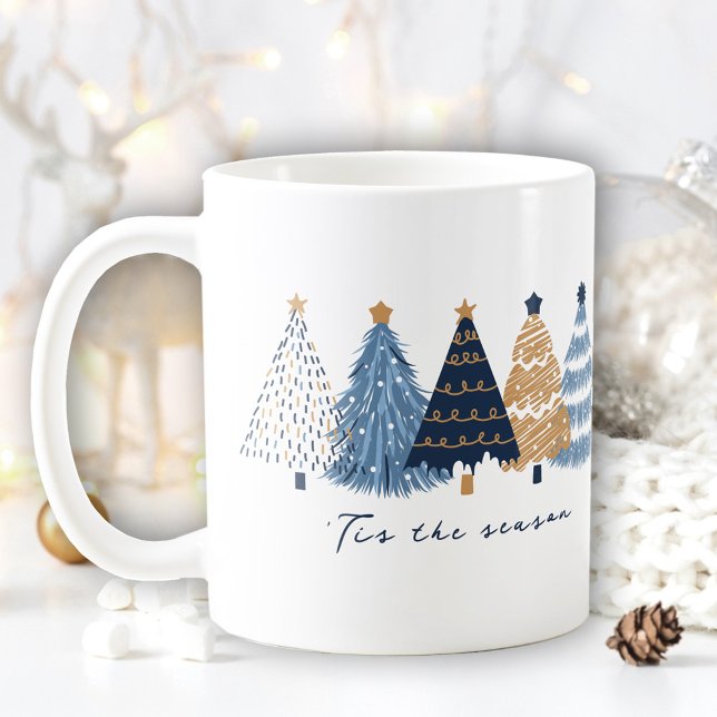 Taza De Café Nombre de Navidades simples modernos de árboles az (Navy Blue Trees Modern Simple Christmas Name Coffee Mug)