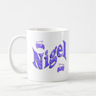 Taza De Café Nombre De Nigel Azul Con Camiones De Fuego,