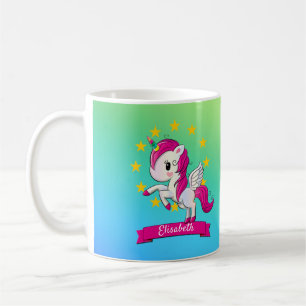Taza De Café Nombre de niño pequeño y colorido de unicornio