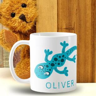Taza De Café Nombre de niños de lagarto geco azul lindo