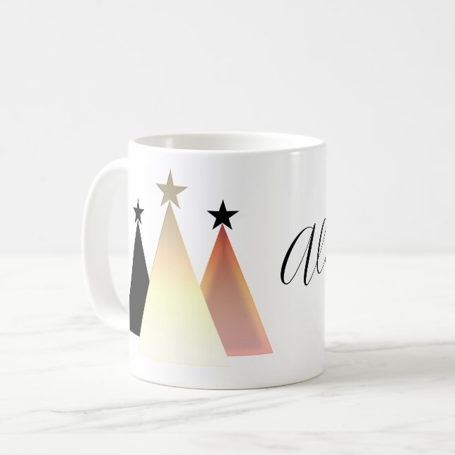 Taza De Café Nombre de oro simple del árbol de Navidad Rosa (Anverso izquierdo)