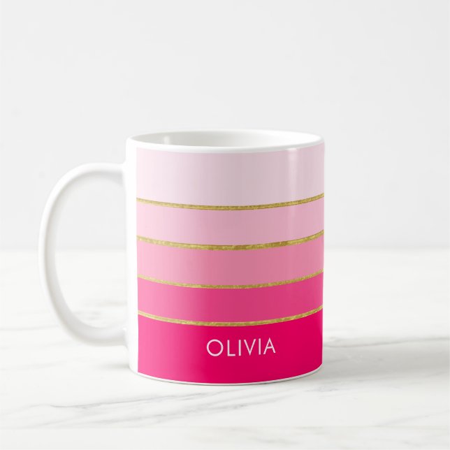 Taza De Café Nombre de oro y rosa brillante personalizado (Izquierda)