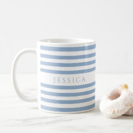 Taza De Café Nombre de patrón de rayas azul polvoriento