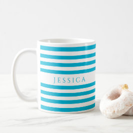 Taza De Café Nombre de Patrón de Rayas Azules Turquesa