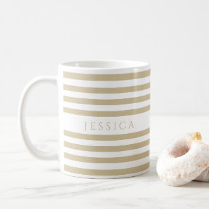 Taza De Café Nombre de Patrón de Rayas Beige