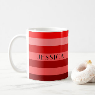 Taza De Café Nombre de Patrón de Rayas Rojas Modernas