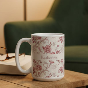 Taza De Café Nombre de Patrón de Toile De Jouy Rosa Polvoriento