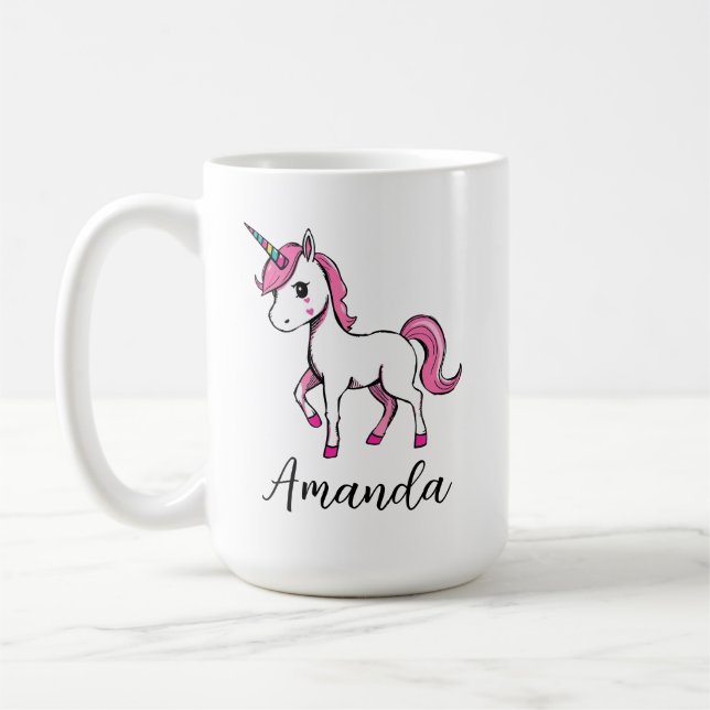 Taza De Café Nombre de Personalizado de unicornio rosa (Izquierda)