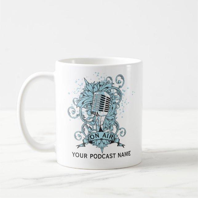 Taza De Café Nombre de podcast Micrófono azul (Izquierda)