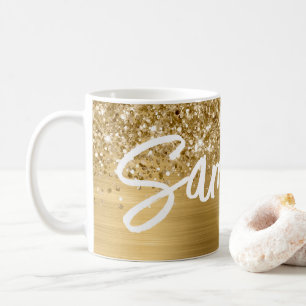 Taza De Café Nombre de secuencia de pincel Glam Glittery Gold