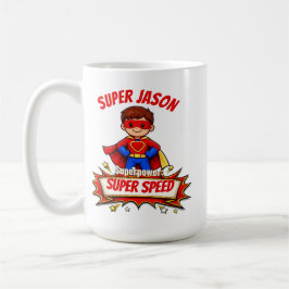 Taza De Café Nombre de superhéroe personalizado para niños y su