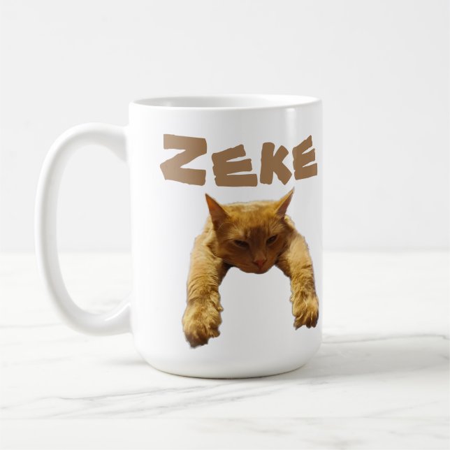 Taza De Café Nombre de Zeke con gato holgazán gracioso, tazón d (Izquierda)