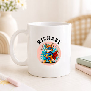 Taza De Café Nombre de zorro de superhéroe personalizado e inic