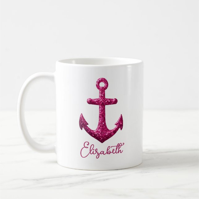 Taza De Café Nombre del Anclaje Náutico Purpurina de Espuma Ros (Izquierda)