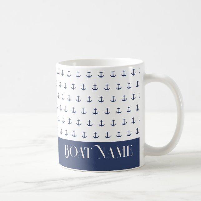 Taza De Café Nombre del barco Ancla Náutica Azul costero (Derecha)