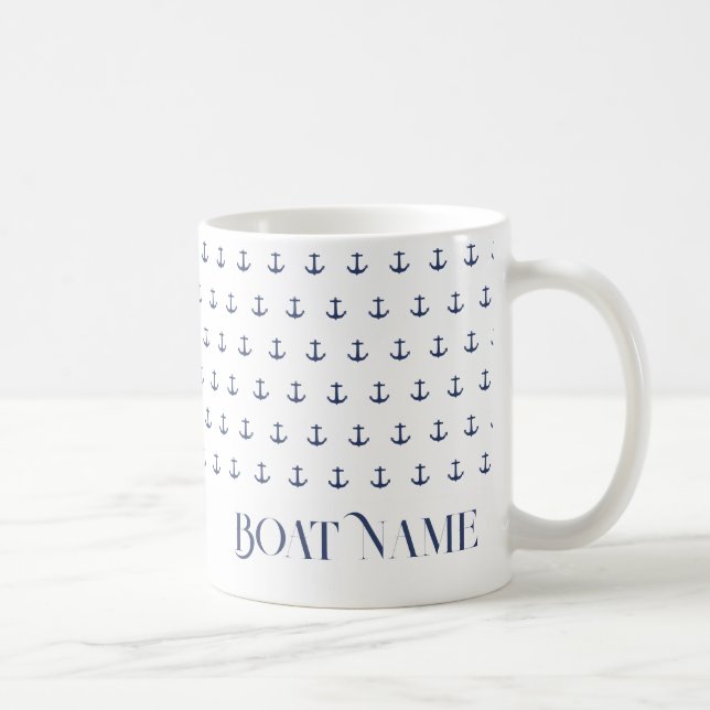 Taza De Café Nombre del barco Ancla Náutica Azul costero (Derecha)